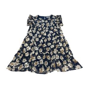 Pink Lily x Living My Best Style Tiered Dress Womens L Navy Floral Ruffle Sleeve